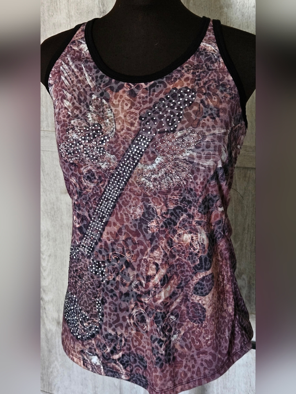 Rhinestone Guitar Tank Top - Vintage ROCK N ROLL Muted Pink, Browns, Lavendar